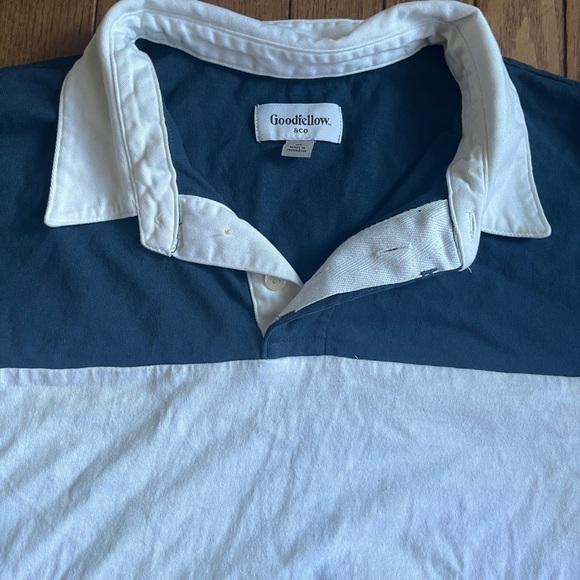 Blue and White striped long sleeve polo shirt by Goodfellow Co. Size Medium - Picture 3 of 5